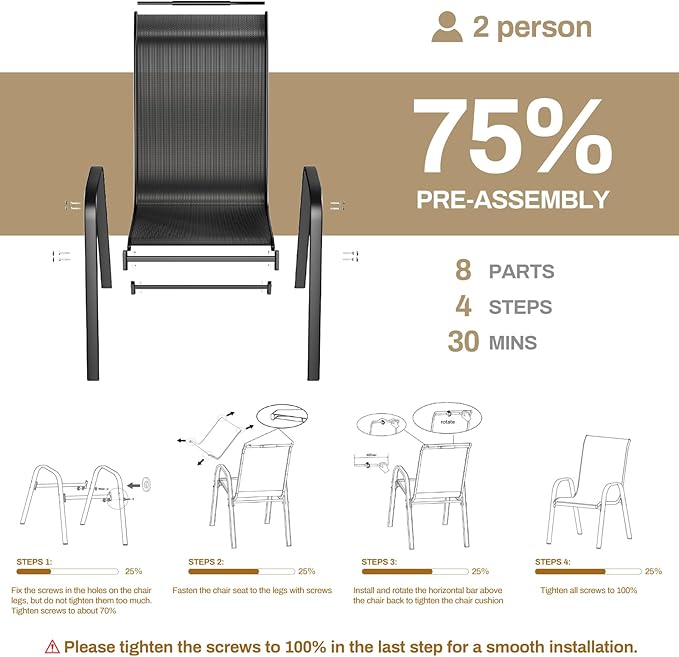 TLSUNNY Patio Chairs, Stackable Textilene Outdoor Dining Furniture for All Weather, with 17.7″ Wide Seat & Metal Frame, for Garden, Backyard, Deck, Restaurant, Poolside (6, Black, 26.4″) - Image 6