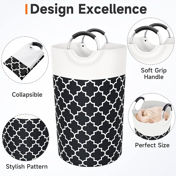 Large Laundry Hampe Basket Washing Bin Clothes Bag Collapsible Tall - Image 3