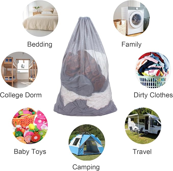 2 Pack Mesh Laundry Bags, 24 x 36 Inches Heavy Duty Drawstring Bag, Travel and - Image 3