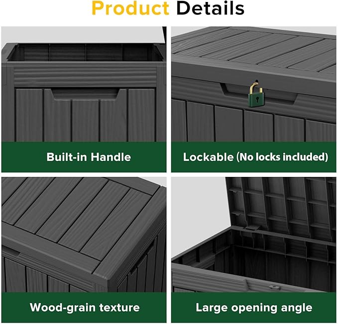 EasyUp 45 Gallon Outdoor Storage Box Waterproof, UV Resistant Deck Box Outdoor, Lockable Resin Deck Boxes for Garden Tools Equipment and Cushions, Black - Image 4