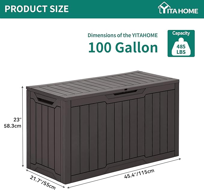 YITAHOME 100 Gallon Resin Deck Box, Weather Resistant Outdoor Storage Box, Lockable Indoor Outdoor Storage for Supplies and Essentials, Dark Brown - Image 7