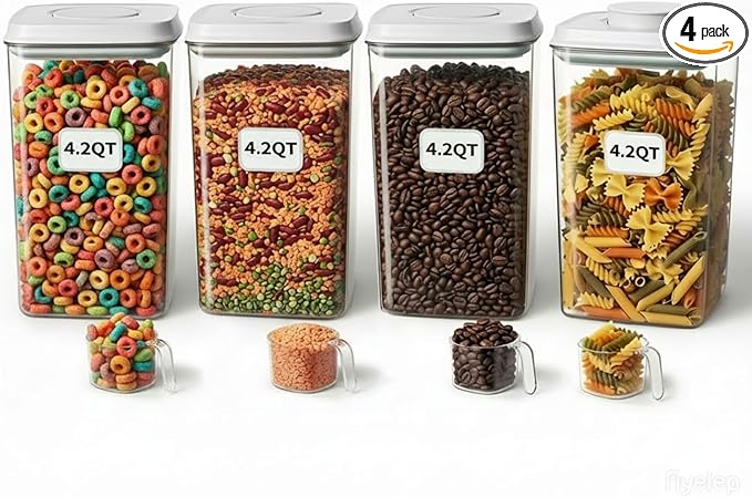 4 Pcs Large Pop Airtight Food Storage Containers Set by Melovom