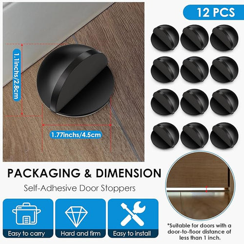 12 Pcs Self Adhesive Door Stoppers, Stainless Steel Floor Door Stop Wall - Image 2