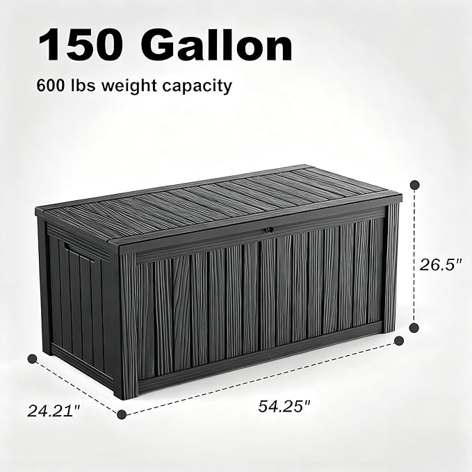 150 Gallon Outdoor Storage Box, Weather Resistant & Waterproof Resin Deck Box with UV Protection, Rattan Black Patio Storage Cabinet for Garden, Patio, Porch, Poolside(Black) - Image 2