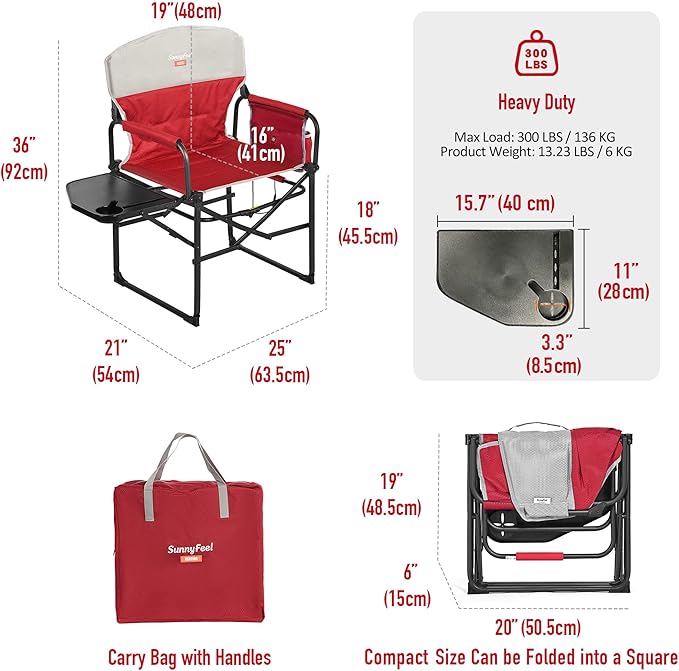 SUNNYFEEL Heated Camping Directors Chair, Heavy Duty,Oversized Portable Folding Chair with Side Table, Pocket for Beach, Fishing,Trip,Picnic,Lawn,Concert Outdoor Foldable Camp Chairs - Image 2