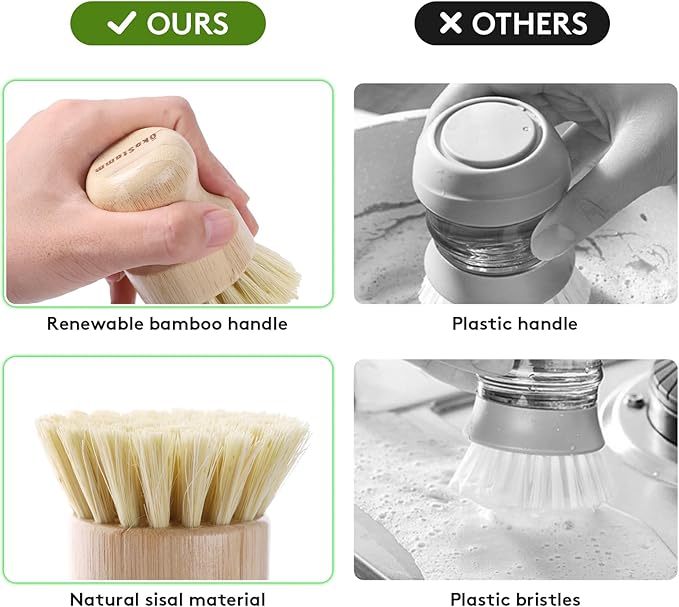 4 Pack Bamboo Dish Brush, Dish Scrubber Brush - Image 6