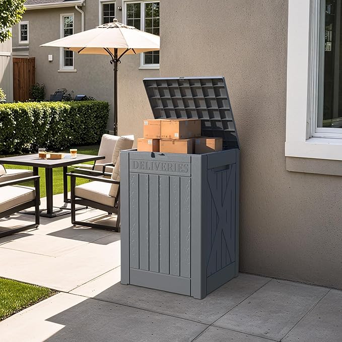 Patiowell 48-Gallon Resin Package Delivery Box for Outside, Waterproof Storage Deck Box with Lockable Secure (Grey) - Image 5