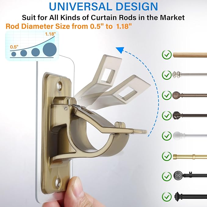 Antimbee 6-Pack No Drill Needed Curtain Rod Holders Brackets, Self Adhesive Rod - Image 2