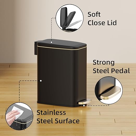 Small Bathroom Trash Can with Lid Soft Close, Step Pedal, 6L / 1.6 Gal - Image 4