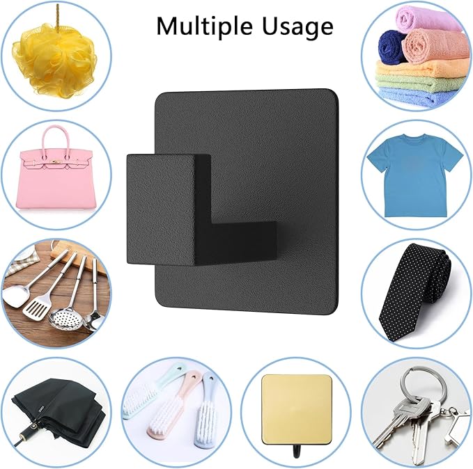 VAEHOLD 6 Pack Adhesive Towel Hooks, Heavy Duty Wall Hooks Aluminum Black Hooks - Image 6