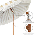 AMMSUN 7ft Patio Umbrella with Fringe Outdoor Tassel Umbrella UPF50+ Premium Steel Pole and Ribs Push Button Tilt, Stripe Beige - Image 4