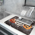 Halloween Dish Drying Mat for Kitchen Counter Spooky Pumpkins Spiderweb Super - Image 5