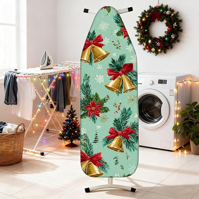 Nuxovilar Ironing Board Covers Winter Bells and Poinsettia Pattern Polyester - Image 2