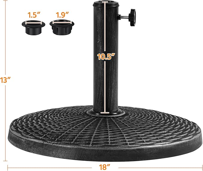 Yaheetech 22 lbs Outdoor Umbrella Base, 18" Round Resin Patio Umbrella Stand, Heavy Duty Market Umbrella Base Stand for Garden & Backyard, Rustic Silver - Image 3
