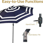 Sunnydaze Outdoor Patio Umbrella - Polyester Table Market Umbrella with Push-Button Tilt and Crank - 8 Sturdy Ribs - Navy Blue Stripe - 9ft - Image 2