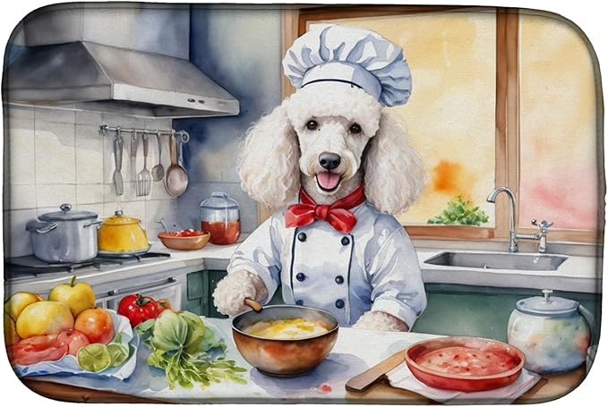 Caroline's Treasures DAC6306DDM White Poodle The Chef Dish Drying Mat Absorbent by CarolinesTreasures