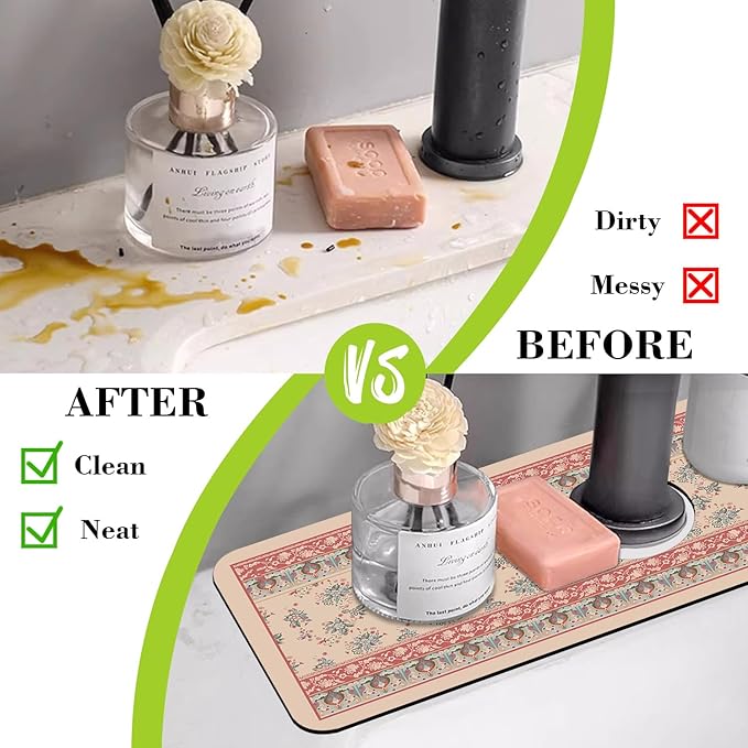 Sink Splash Guard Faucet Mat Retro Boho Flowers Absorbent Fast Drying Mat Sink - Image 6