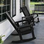 GREENVINES Outdoor Rocking Chair Set | 3-Piece | 2 Rocking Chairs with 1 Side Table | Porch Rocker | HDPE Plastic | Black | Patio Furniture Sets | High Back | Big & Tall | Ladder Back - Image 6