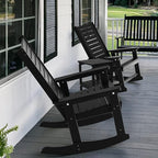 GREENVINES Outdoor Rocking Chairs | Set of 4 | Porch Rocker | HDPE Plastic | Black | Oversized Rockers | High Back | Big & Tall | Ladder Back | for Patio Outside Backyard Balcony Garden - Image 5