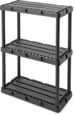 Gracious Living 4 Pack Light Duty Storage Shelves, Knect-A-Shelf 3-Shelf Ventilated Shelving Rack Organizer for Home, Garage, Basement, Laundry, Black by GraciousLiving