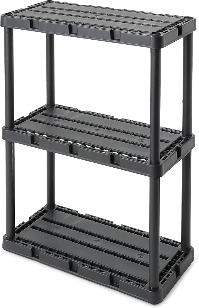 Gracious Living 4 Pack Light Duty Storage Shelves, Knect-A-Shelf 3-Shelf Ventilated Shelving Rack Organizer for Home, Garage, Basement, Laundry, Black by GraciousLiving