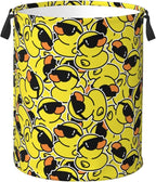Cute Rubber Ducks With Funny Sunglasses Laundry Hamper Bag With Waterproof Liner by Unknown