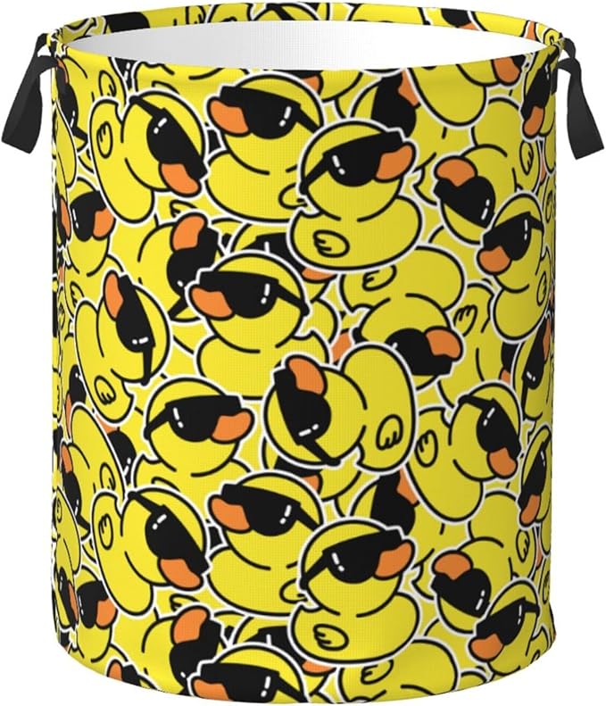 Cute Rubber Ducks With Funny Sunglasses Laundry Hamper Bag With Waterproof Liner by Unknown