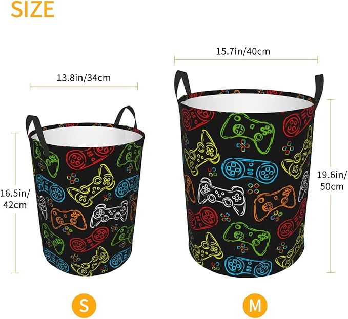 Colorful Game Joystick Silhouettes Laundry Hamper Bag - Image 3