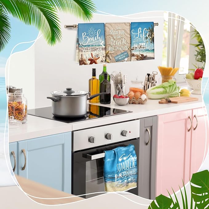 Breling Set of 6 Summer Beach Kitchen Towels Vintage Themed Dish Towel Bathroom - Image 4