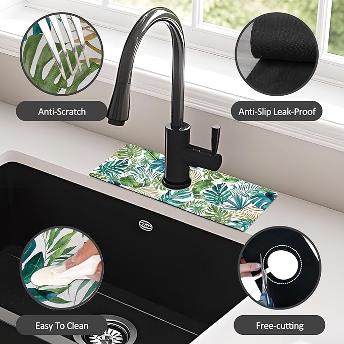 15" X 5.5" Kitchen Sink Splash Guard Faucet Mat Leaf Super Absorbent Fast - Image 4