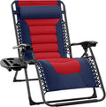 Best Choice Products Oversized Padded Zero Gravity Chair, Folding Outdoor Patio Recliner, XL Anti Gravity Lounger for Backyard w/Headrest, Cup Holder, Side Tray, Polyester Mesh - Navy/Red by BestChoiceProducts