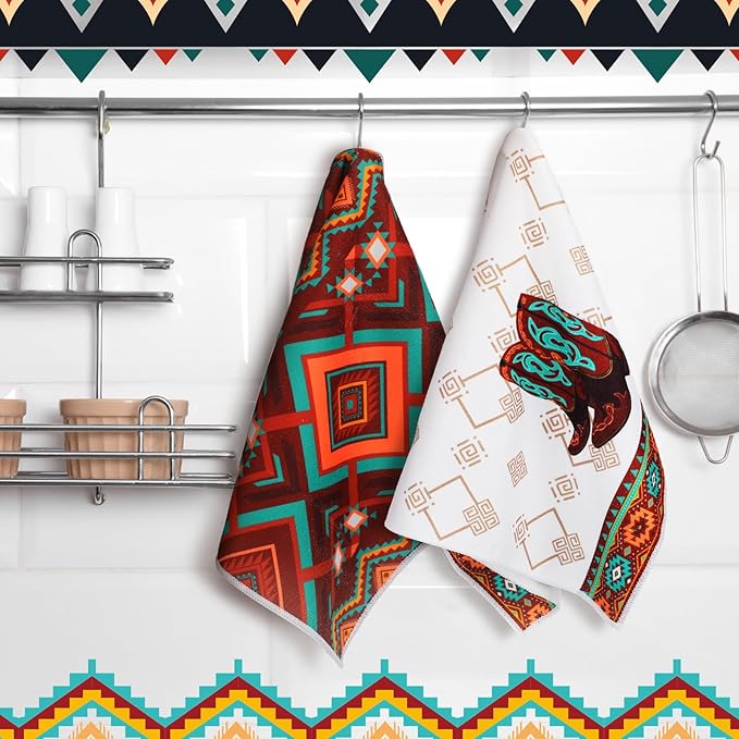 Boyiee Set of 6 Southwestern Kitchen Towels Boho Aztec Theme Dishtowel Native - Image 6