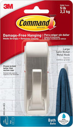 Command Modern Reflections Large Metal Bath Hook, Satin Nickel, 1-Hook by Command