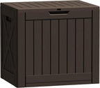 Flamaker Resin Deck Box 40 Gallon Waterproof Outdoor Indoor Storage Box Imitation Wood Resin for Patio Furniture Garden Tools and Pool (Deep Brown) by Flamaker