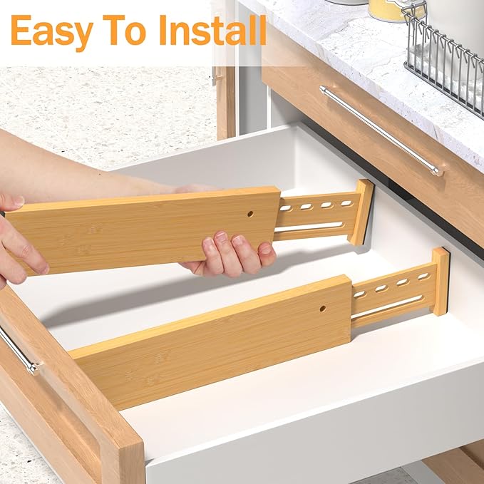 Bamboo Drawer Dividers 4" High, 12.8-18" Adjustable Drawer Organizers - Image 7