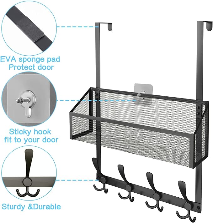 Over The Door Hooks Organizer, Coat Rack Over The Door Storage Hanger Towel Rack - Image 6