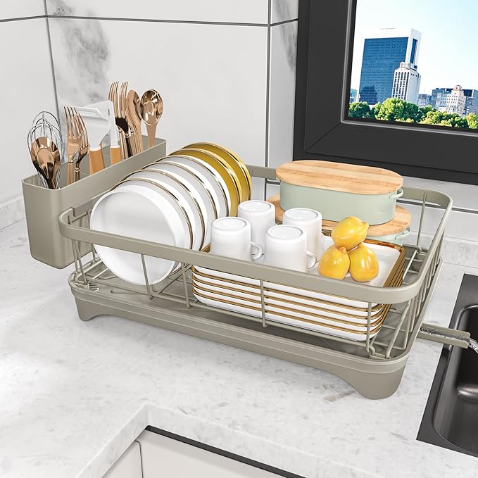 Kitchen Dish Drying Rack – Large Capacity Single Tier Dish Drainer by HOMEAILIE