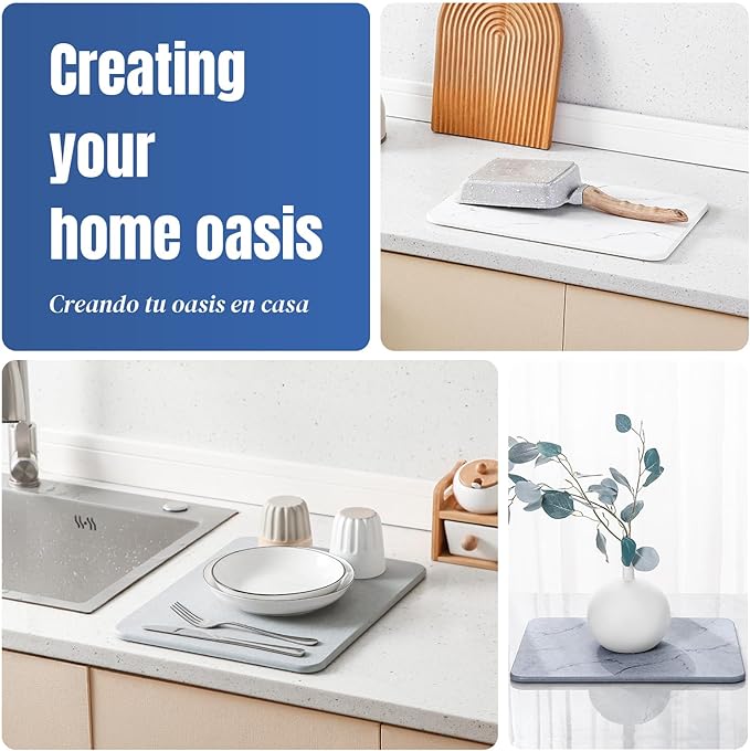 Quick Dry Stone Drying Mat for Kitchen Counter, Water-Absorbent Diatomaceous - Image 5