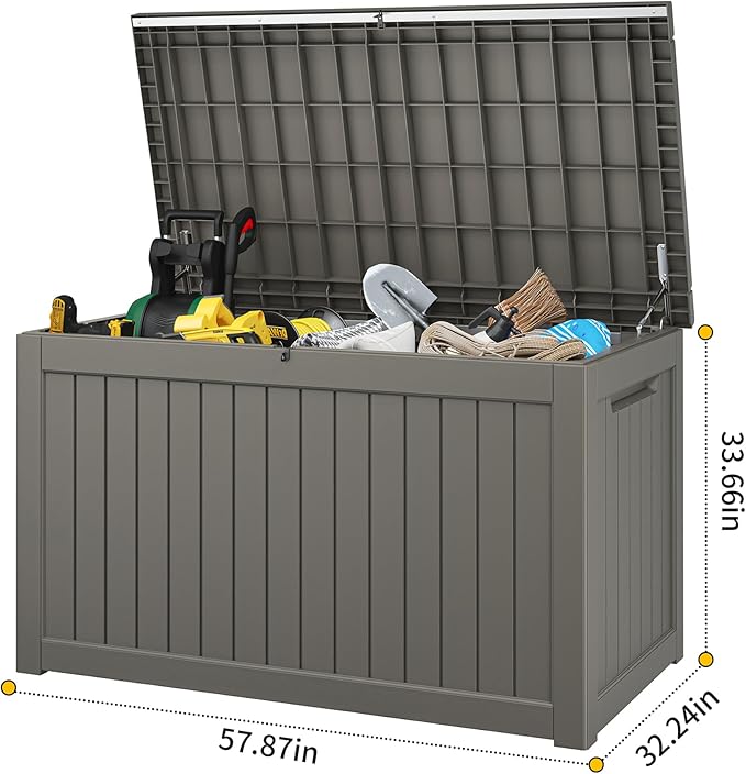 Outdoor Storage Box, Resin Deck Boxes Indoor and outdoor, Waterproof Storage Box Lockable Lid (Grey,270 Gallon) - Image 2