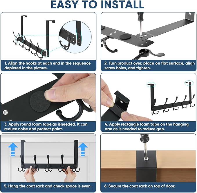 TICONN Over The Door Hooks, 5 Heavy Duty Tri Coat Rack All Metal Coat Hanger - Image 6