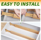 Bamboo Drawer Organizers 4 Pack, 17-22" Adjustable Spring Loaded Dividers - Image 4