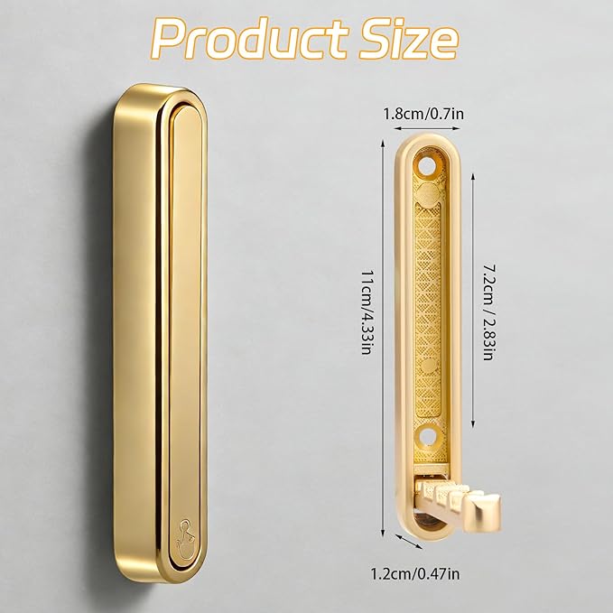 2 Pcs Folding Coat Hooks, 4.33 in Gold Extended Foldable Wall Hooks Heavy Duty - Image 2