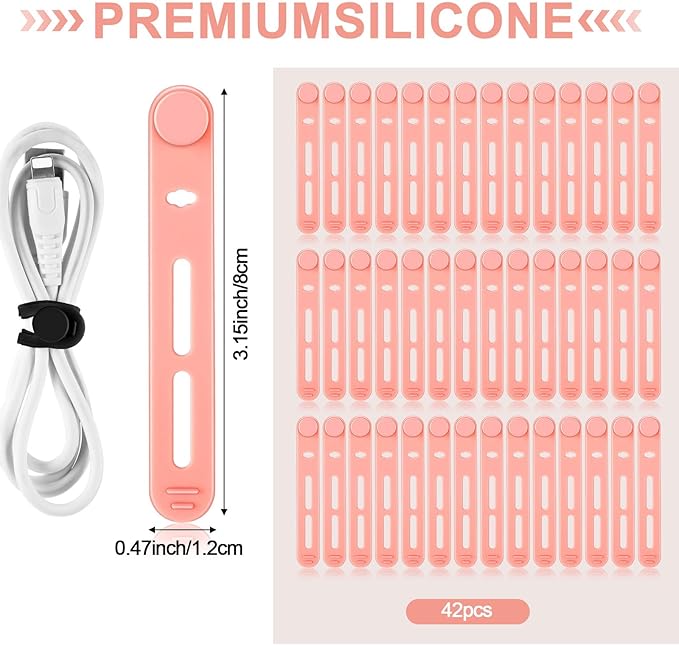 42 Pcs Silicone Cable Ties Reusable Cord Organizer Adjustable Data Cable Wraps - Image 2