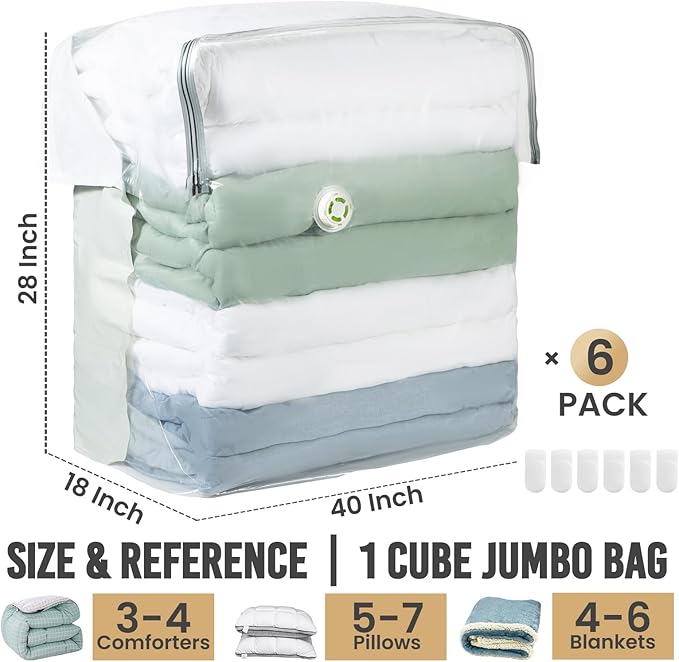 TAILI 6 Pack Vacuum Storage Bags, Extra Large Cube, Supe Jumbo Vacuum Seal Bags - Image 2