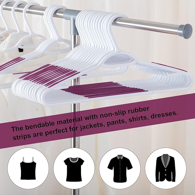 30 Pack Bendable Plastic Hangers Light-Weight Non-Slip Clothes/Suit Hangers - Image 2