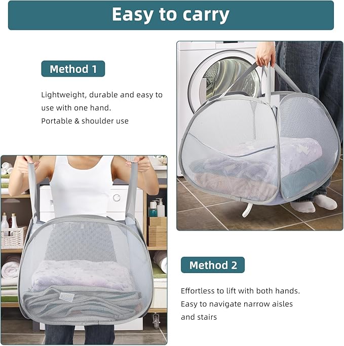 Collapsible Laundry Baskets, 90L Large Foldable Laundry Basket, Durable Mesh - Image 6