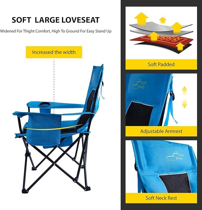 FAIR WIND Oversized Padded Camping Chair with Footrest Stool Heavy Duty Cooler Bag Chair for Fishing, Tailgating, Sports Games, Backyard - Support 300 LBS Blue - Image 4