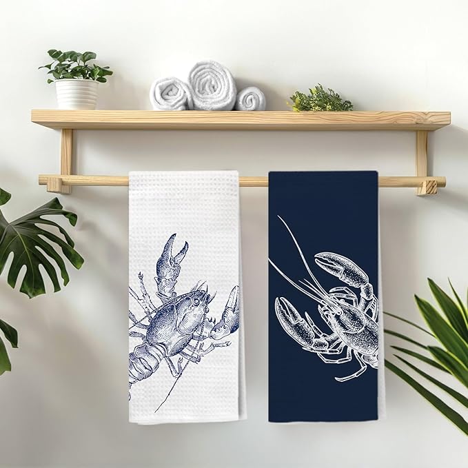 Vintage Lobster Coastal Beach Kitchen Towels, Nautical Dish Tea Towel Drying - Image 4