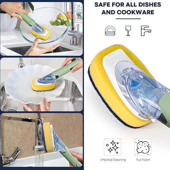 Dish Brush with Soap Dispenser Storage Set with 2 PCS Sponge Refills & Holder - Image 6