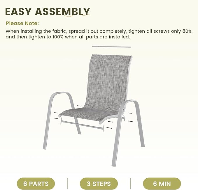 UDPATIO Patio Chairs Set of 2, Stackable Silver Outdoor Dining Chairs with High Back, Breathable Textilene Fabric Outdoor Chair All Weather, 350LBS Capacity for Garden, Backyard (Light Grey) - Image 8